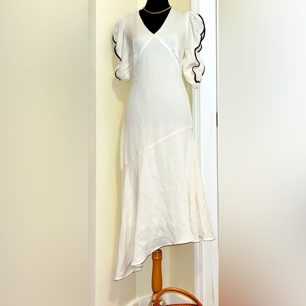 Vintage Prose & Poetry Elegant White Dress with Black Trimmings